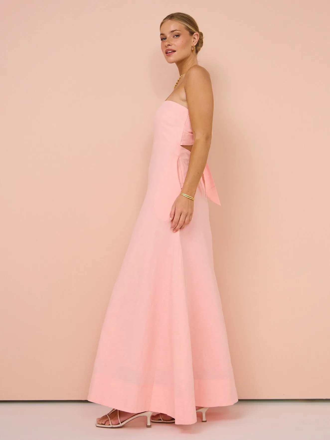 By Nicola Wavy Strapless Maxi Dress in Rockmelon