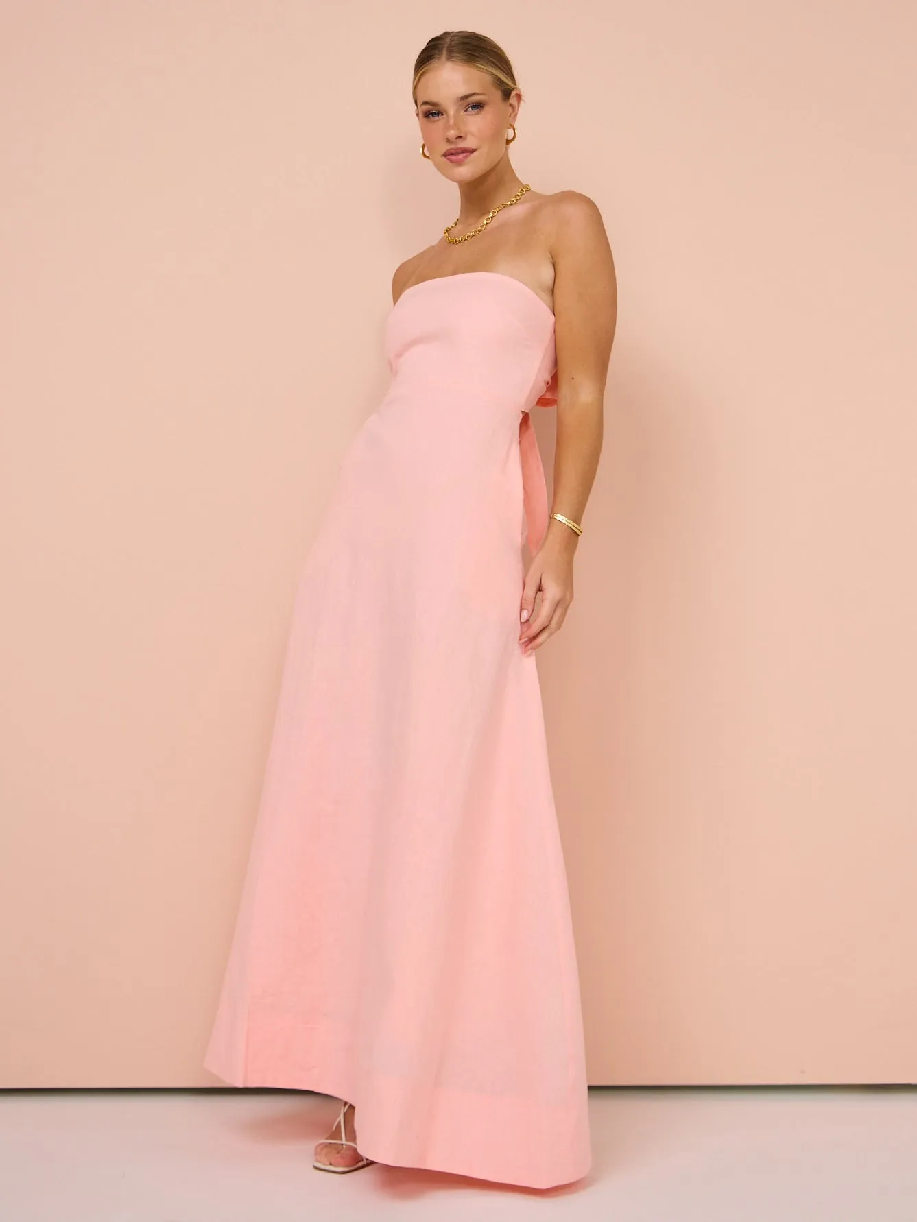 By Nicola Wavy Strapless Maxi Dress in Rockmelon
