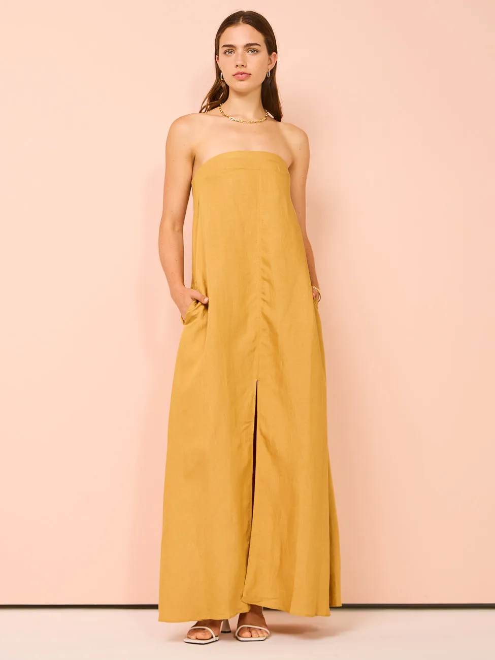 Camilla and Marc Honora Strapless Dress in Gold