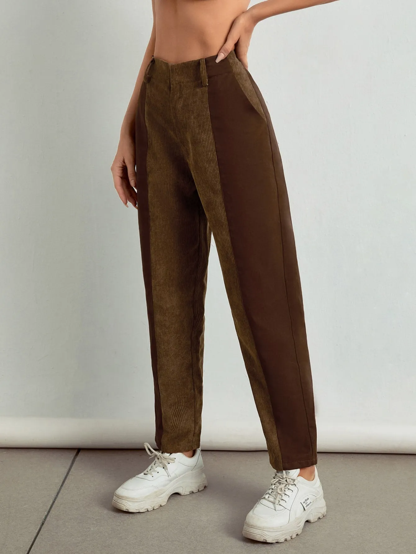 Casual Colorblock Pocket High Waist Long Women Pants