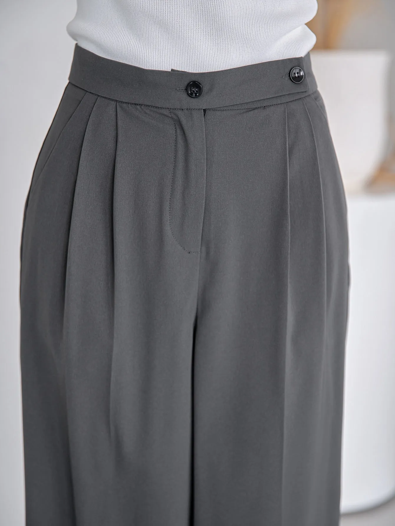 Casual Plain Plicated High Waist Long Women Pants