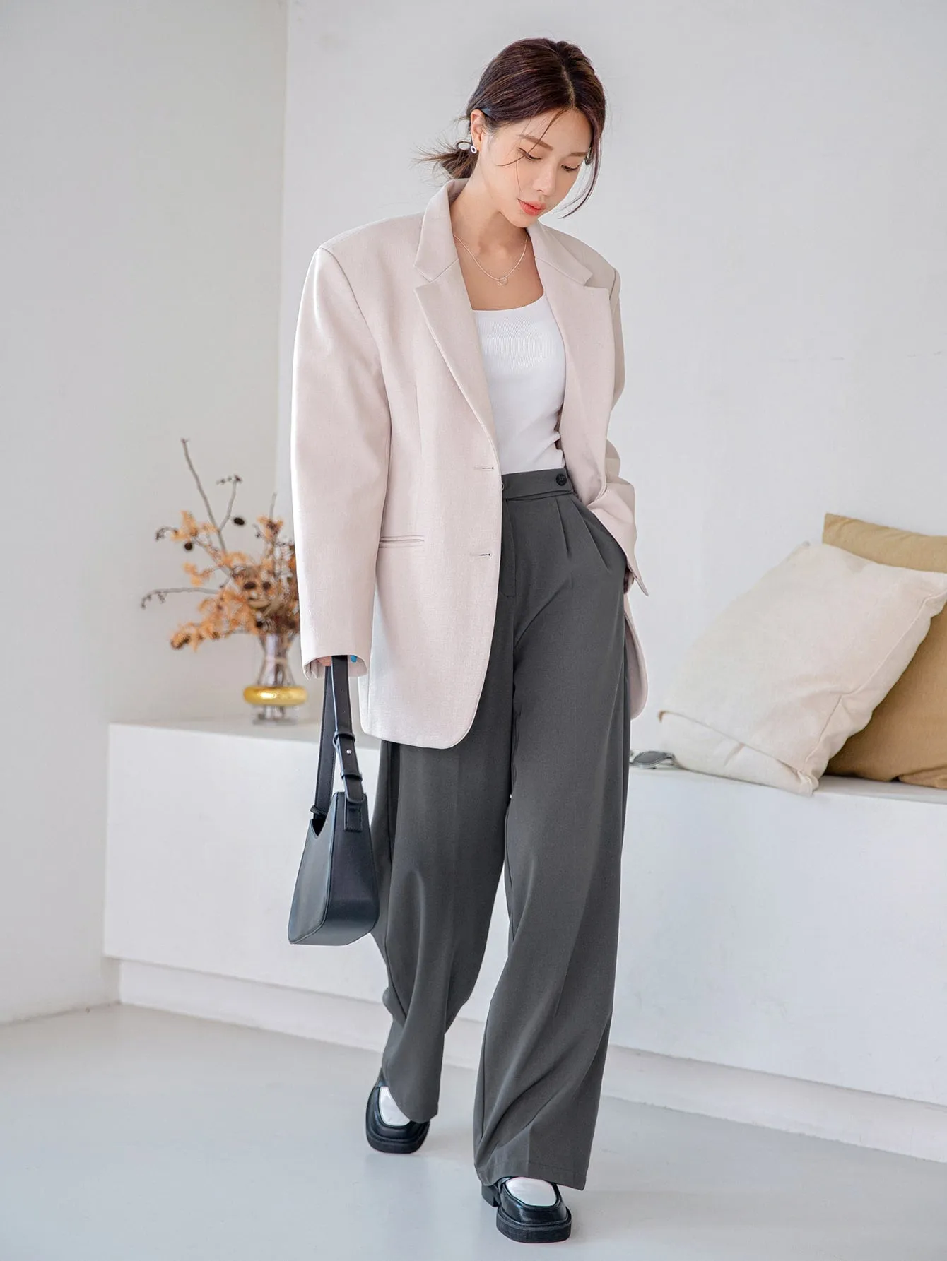 Casual Plain Plicated High Waist Long Women Pants