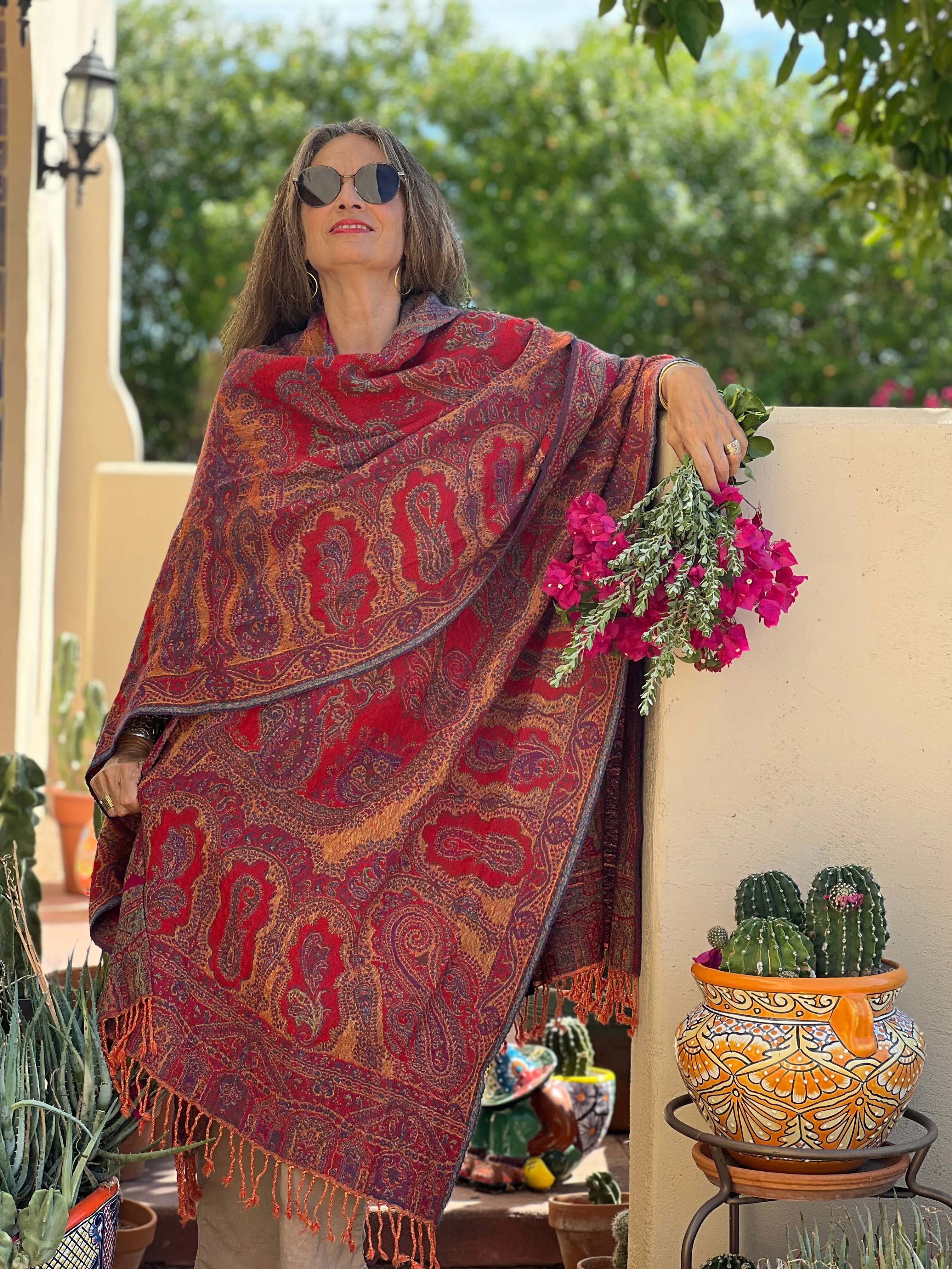 Celesia Paisley Boiled Wool Poncho
