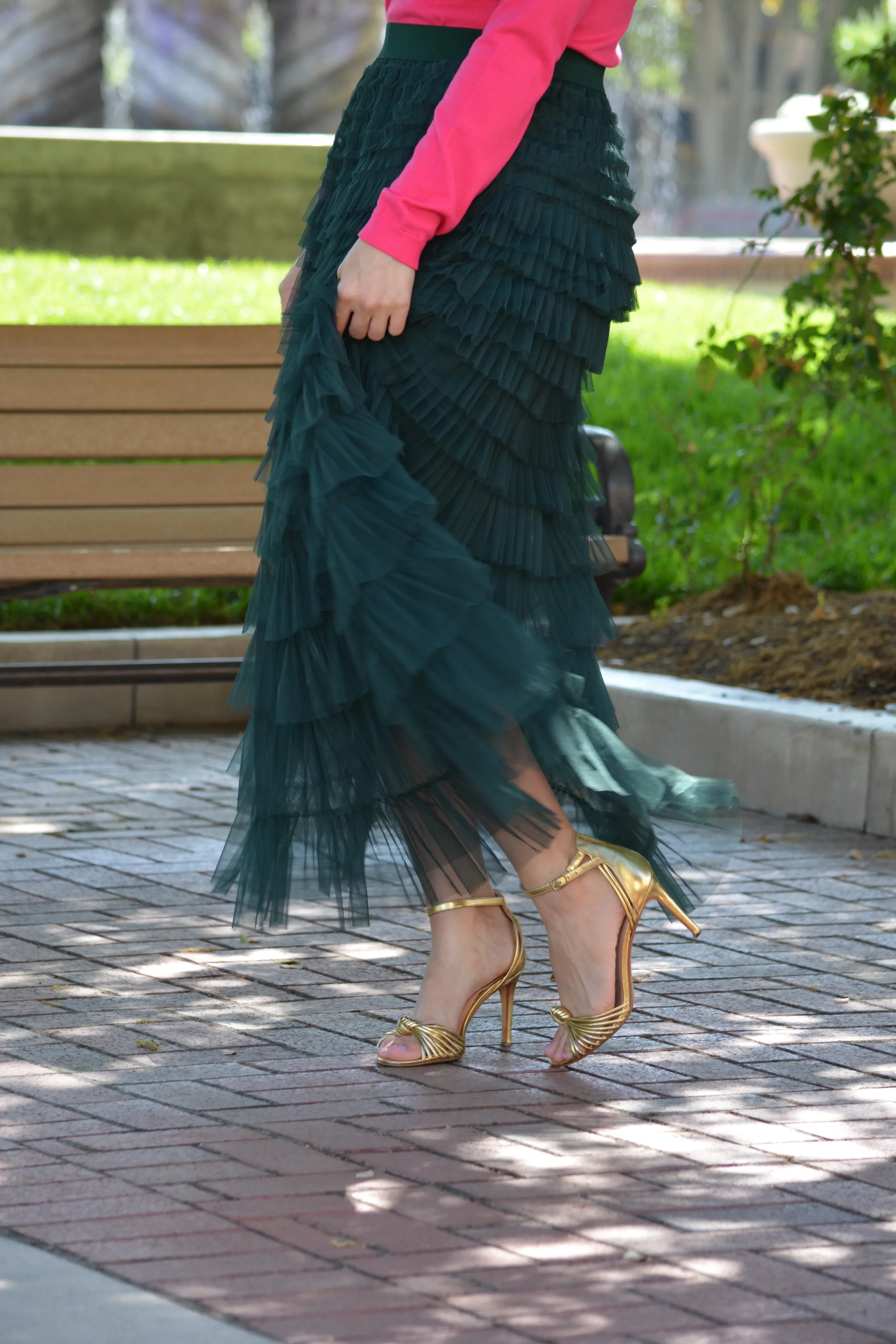 Charlotte Green Tulle Tiered Skirt