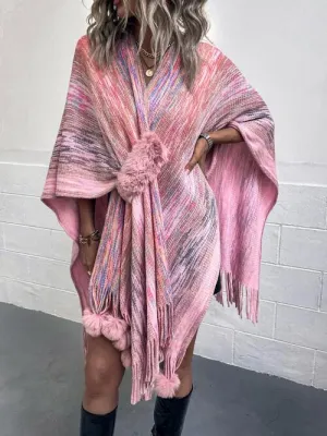 Chic Heathered Fringe Boho Poncho