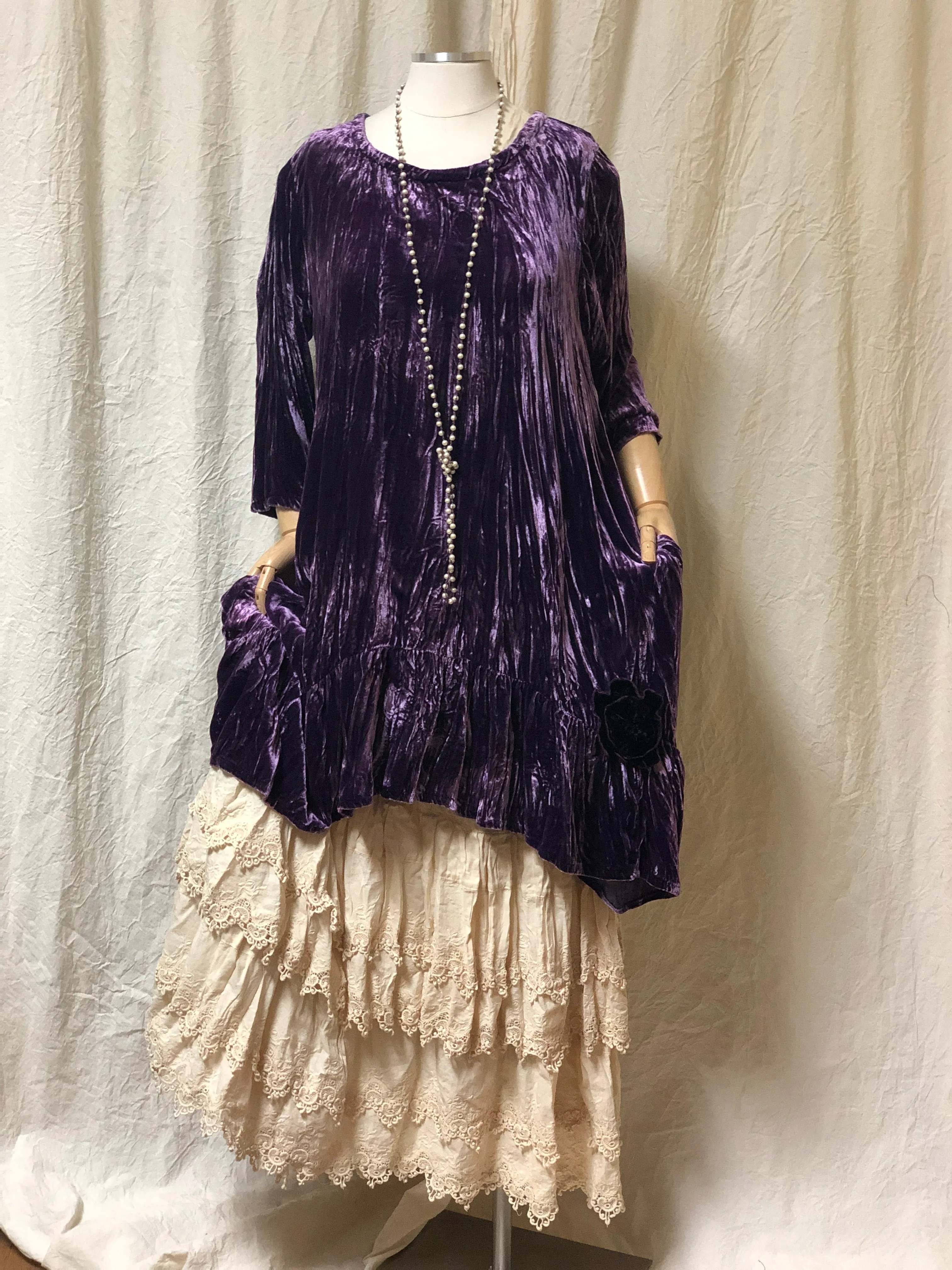Cora Top Velvet with Flower Detail