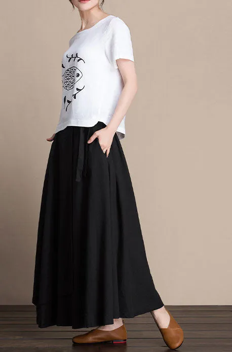 Cotton and linen skirt midi skirt A-line skirt autumn skirt  J084-5