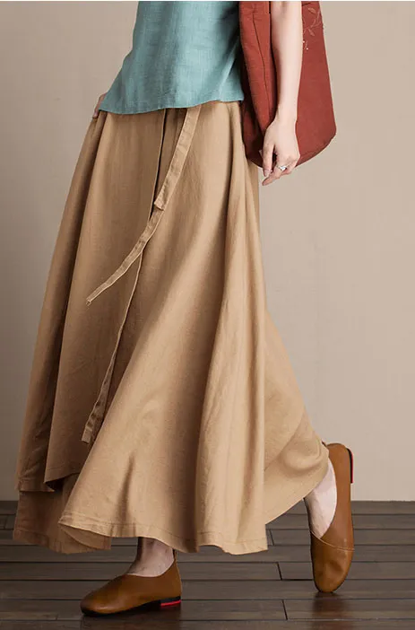 Cotton and linen skirt midi skirt A-line skirt autumn skirt  J084-5
