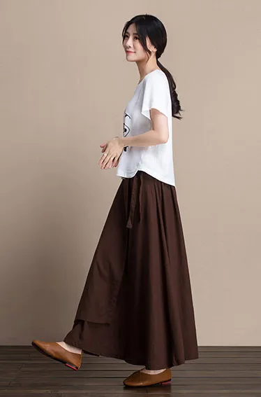 Cotton and linen skirt midi skirt A-line skirt autumn skirt  J084-5