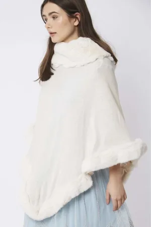 Cream Faux Fur Trim Poncho