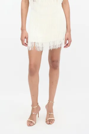 Cream Linen & Fringe Mini Skirt