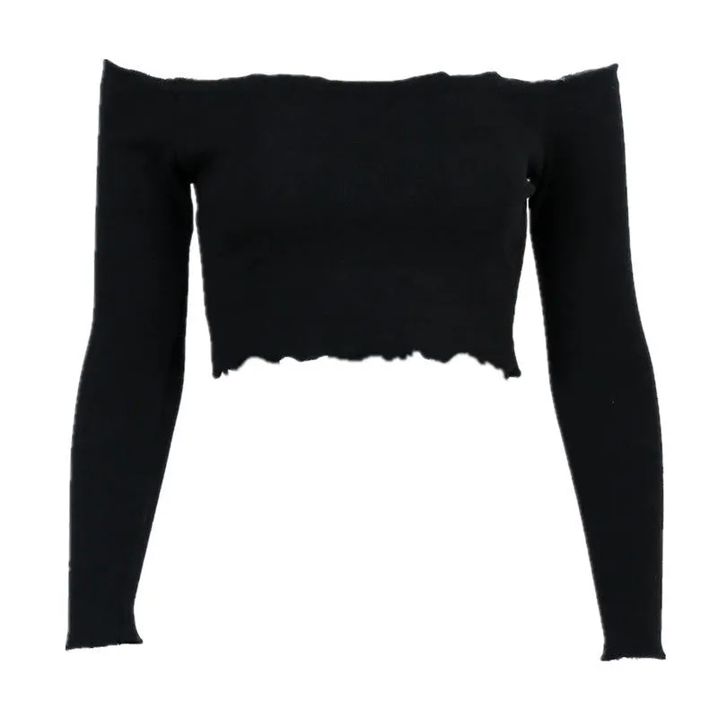 Crop Top Women Autumn Off Shoulder Black Red Crochet Tank