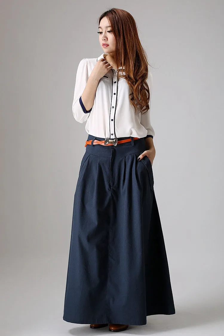 Custom made casual long pleated skirt in blue 0871#