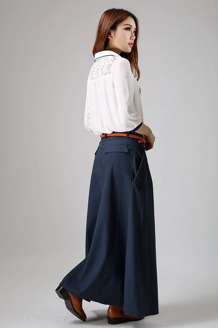Custom made casual long pleated skirt in blue 0871#