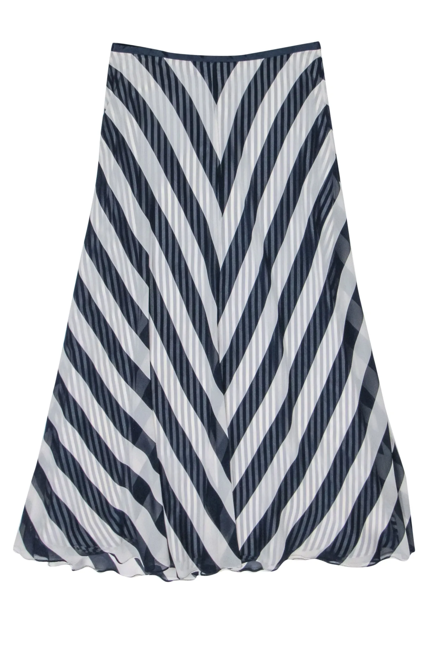Dana Buchman - White & Navy Chevron Stripe Silk Maxi Skirt Sz 10