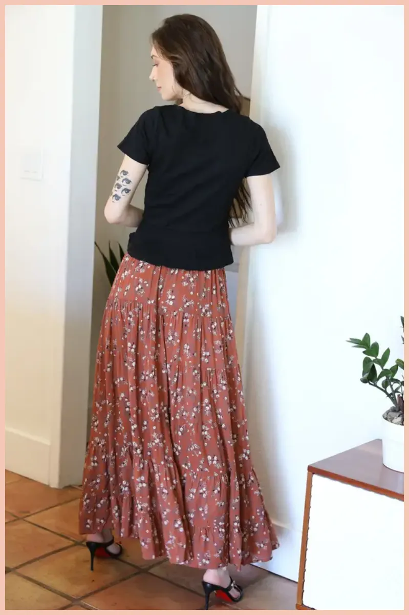 Ditsy Print High Slit Maxi Skirt | Final Sale