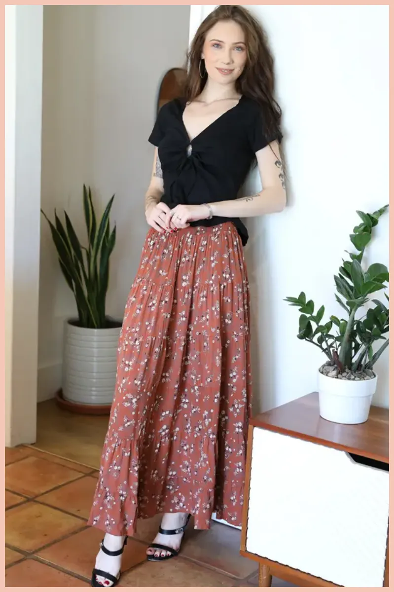 Ditsy Print High Slit Maxi Skirt | Final Sale