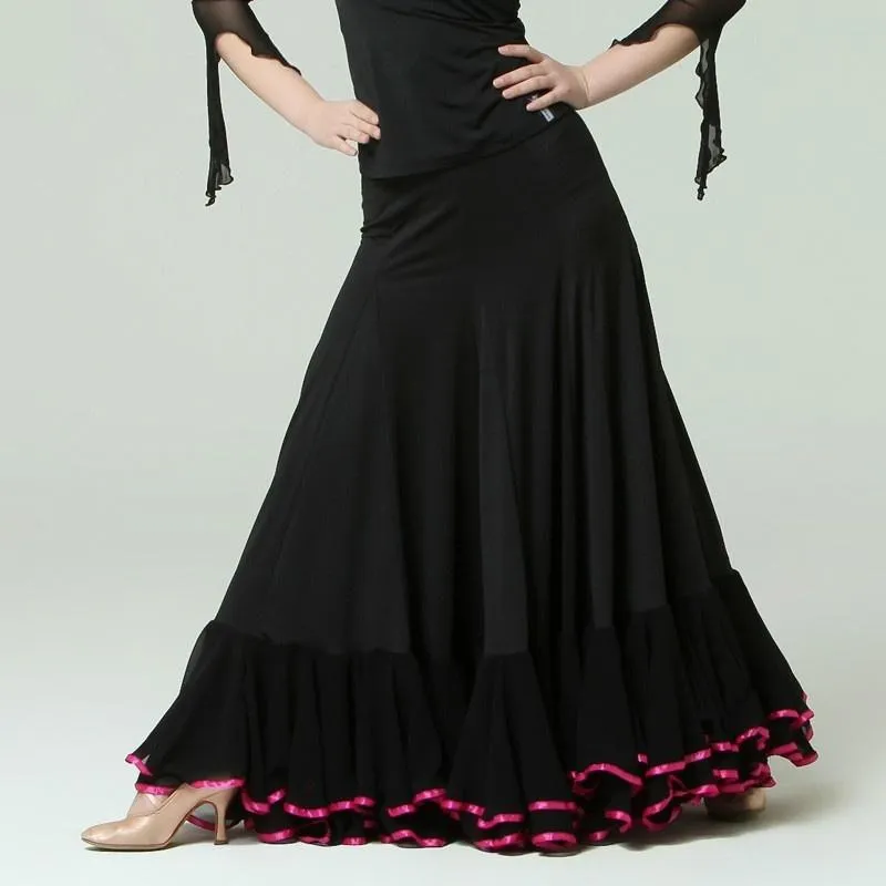 Draped Maxi Ballroom Skirt with Trimming