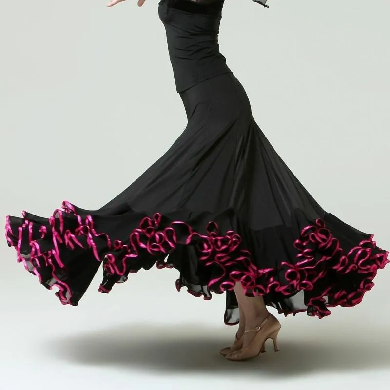 Draped Maxi Ballroom Skirt with Trimming