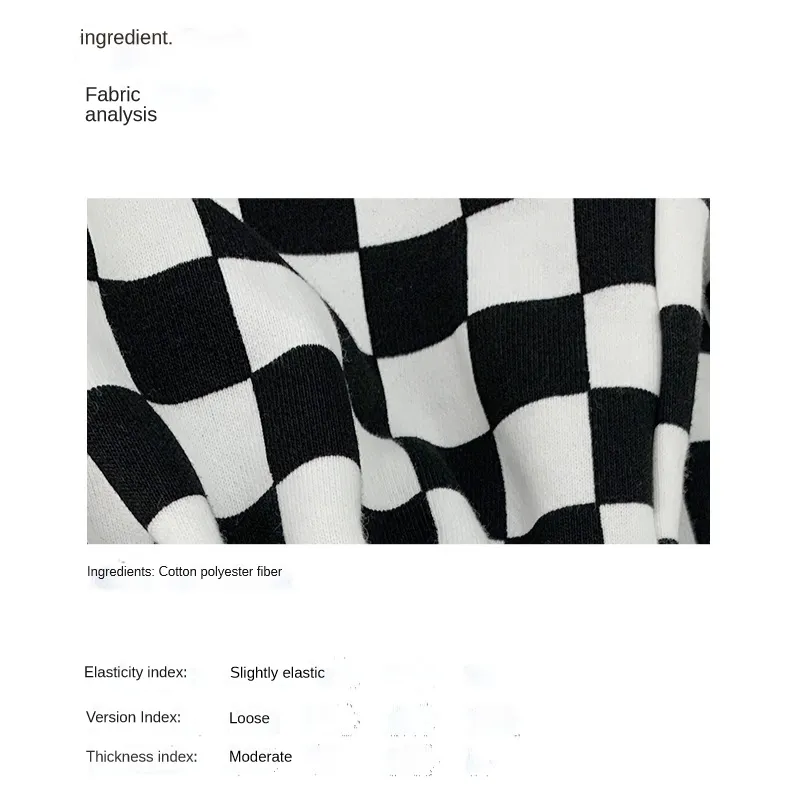 EAL checkerboard patchwork plaid grid loose high waist B/W straight long pants warm gothic trousers