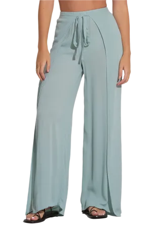 Elan Wide Leg Wrap Front Pant - Light Teal