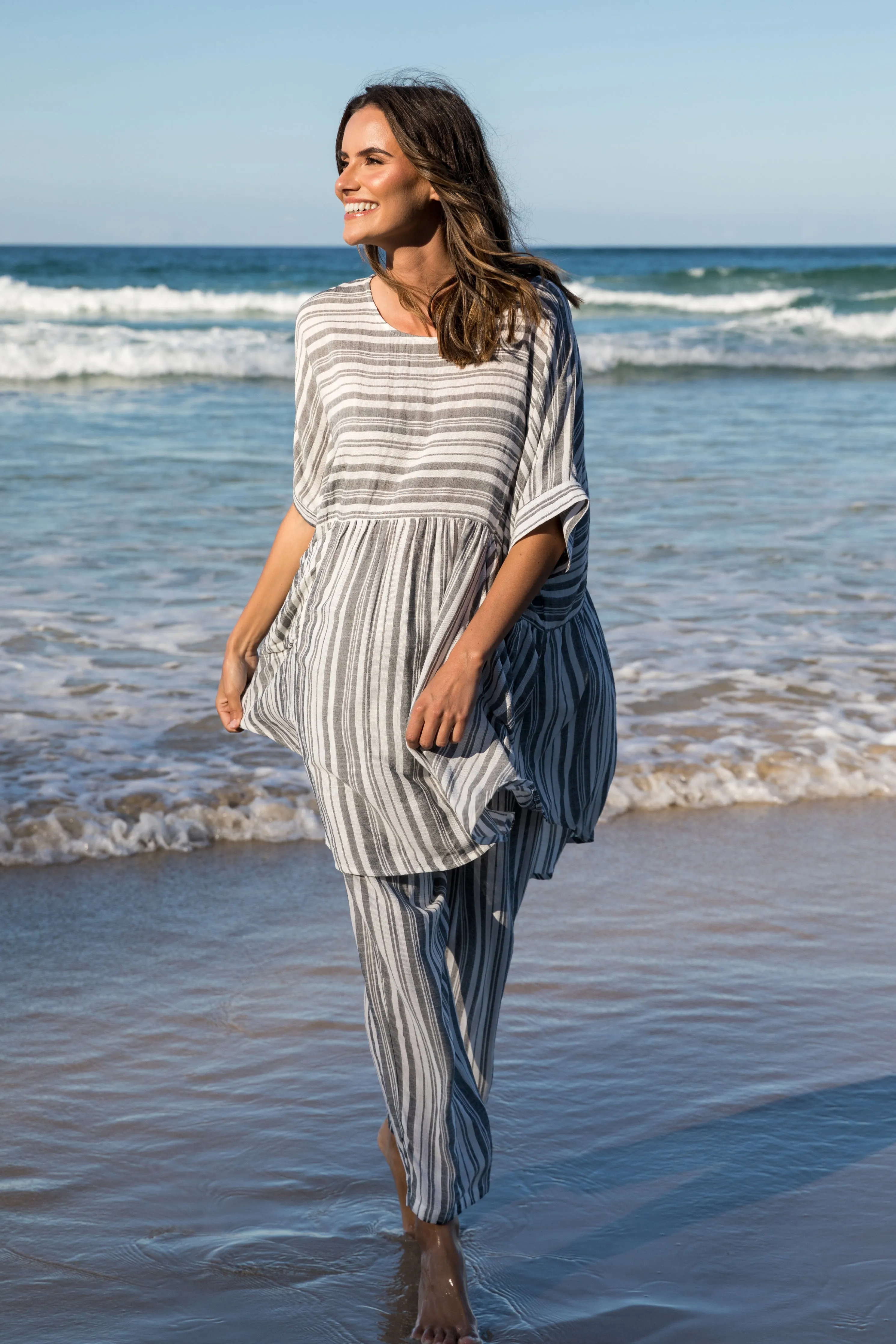 FINAL SALE Beachy Top in Charcoal Stripe