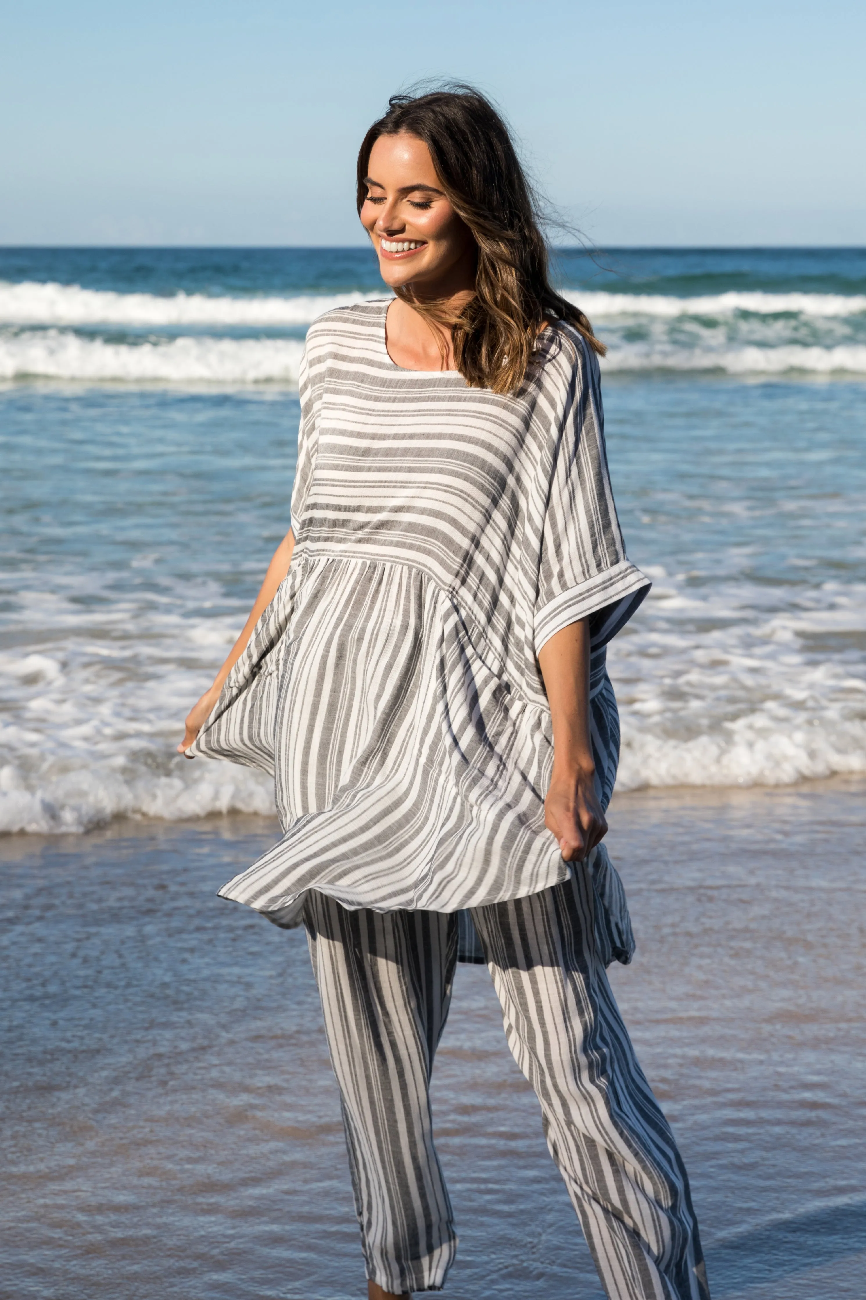 FINAL SALE Beachy Top in Charcoal Stripe