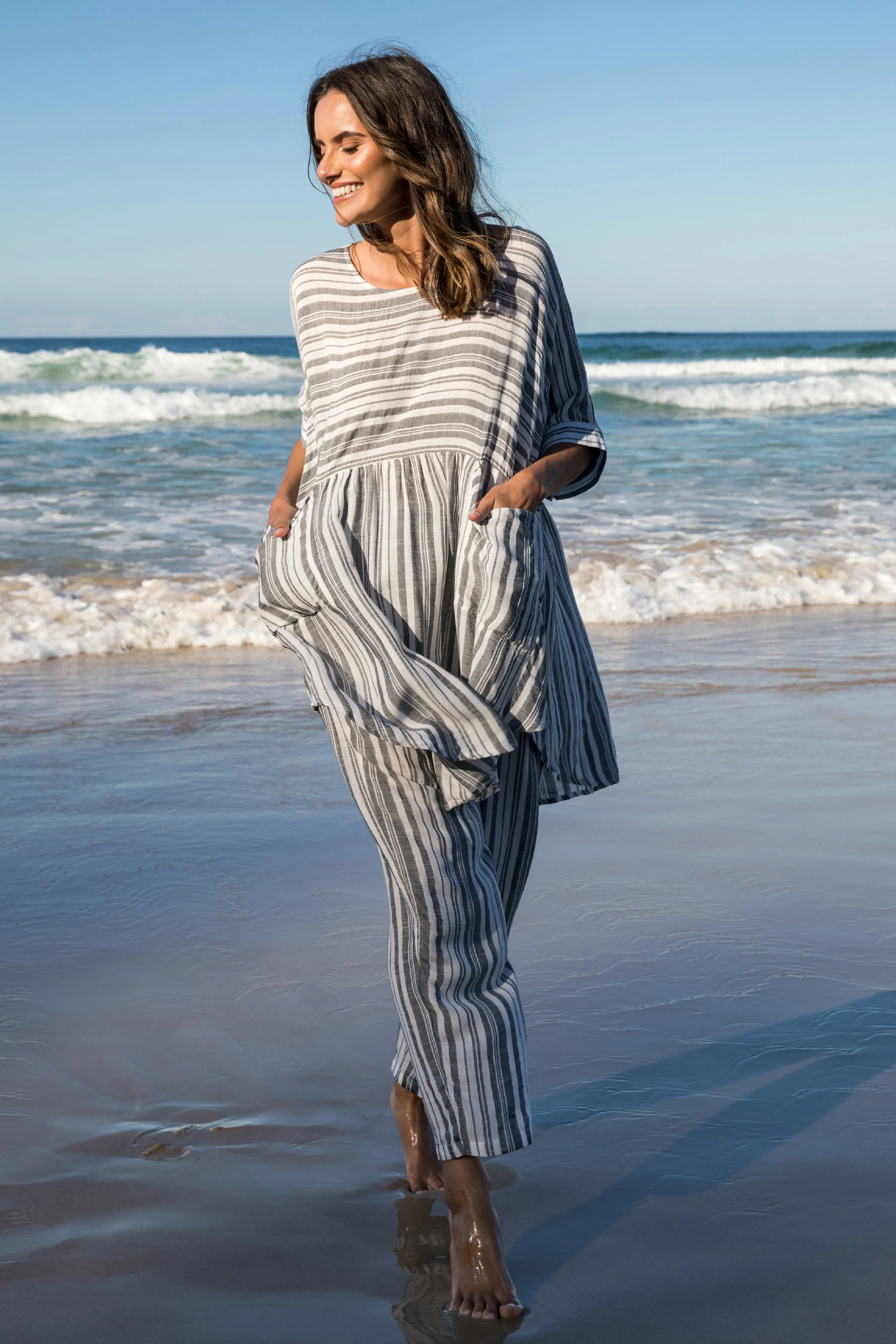 FINAL SALE Beachy Top in Charcoal Stripe