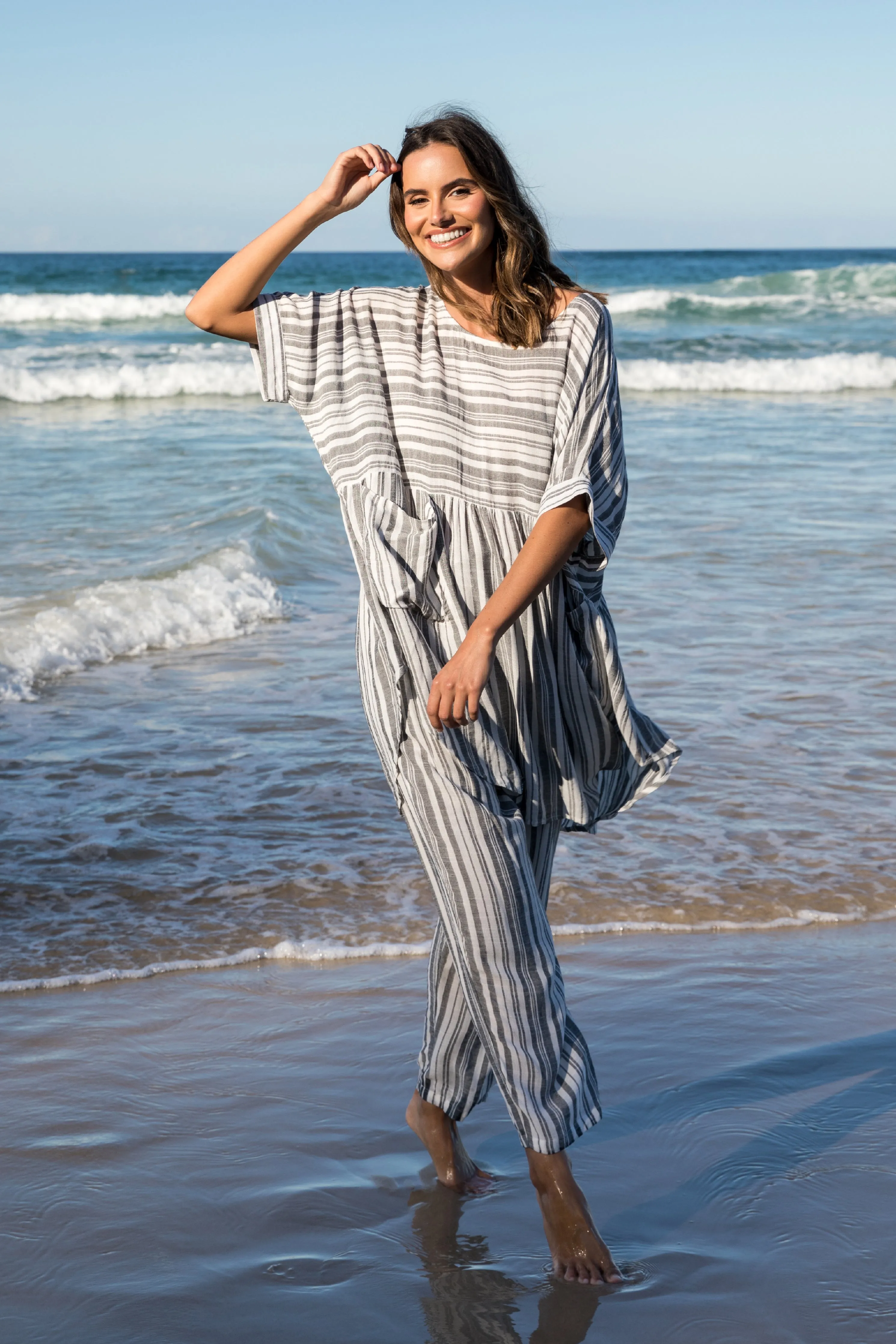 FINAL SALE Beachy Top in Charcoal Stripe