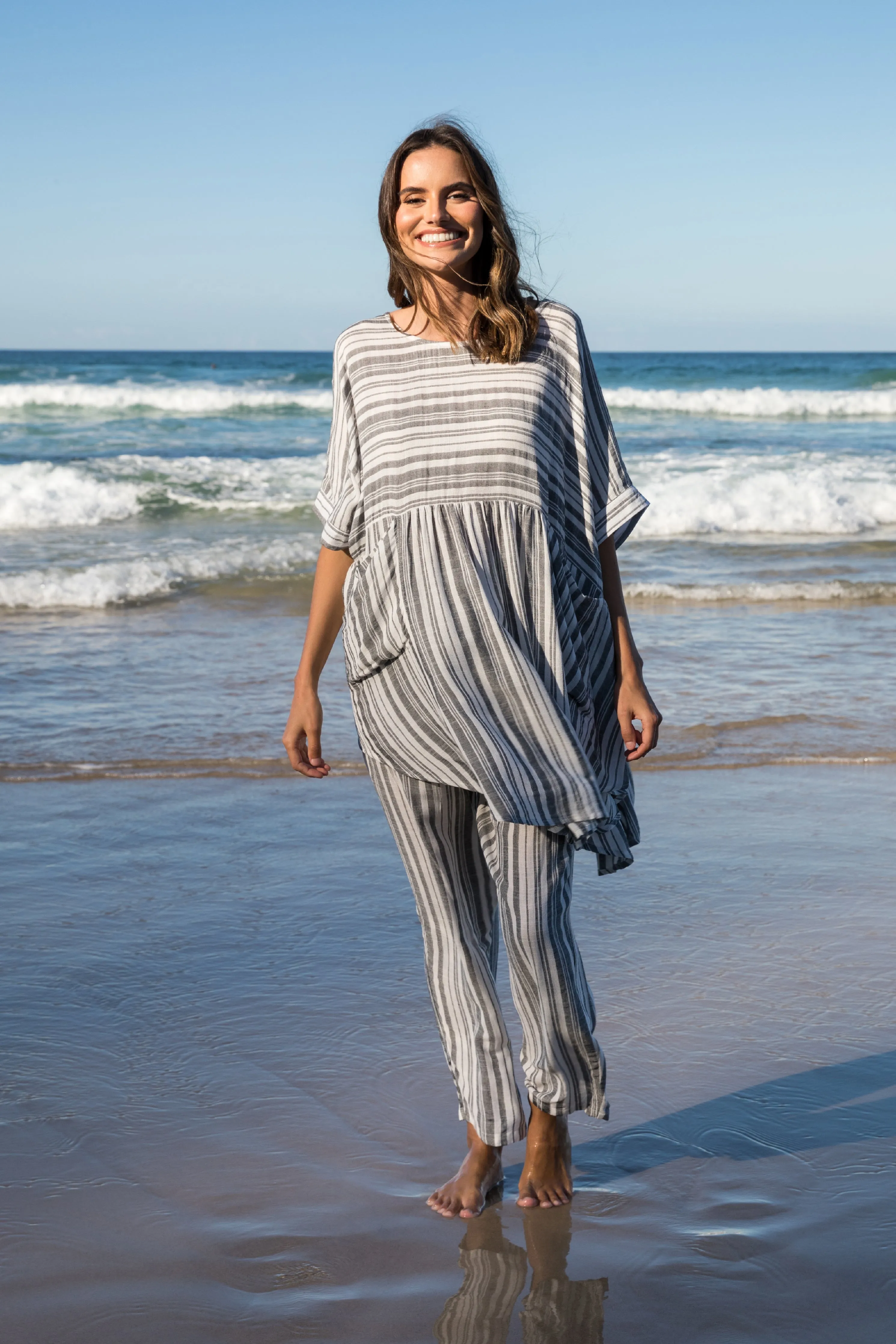 FINAL SALE Beachy Top in Charcoal Stripe