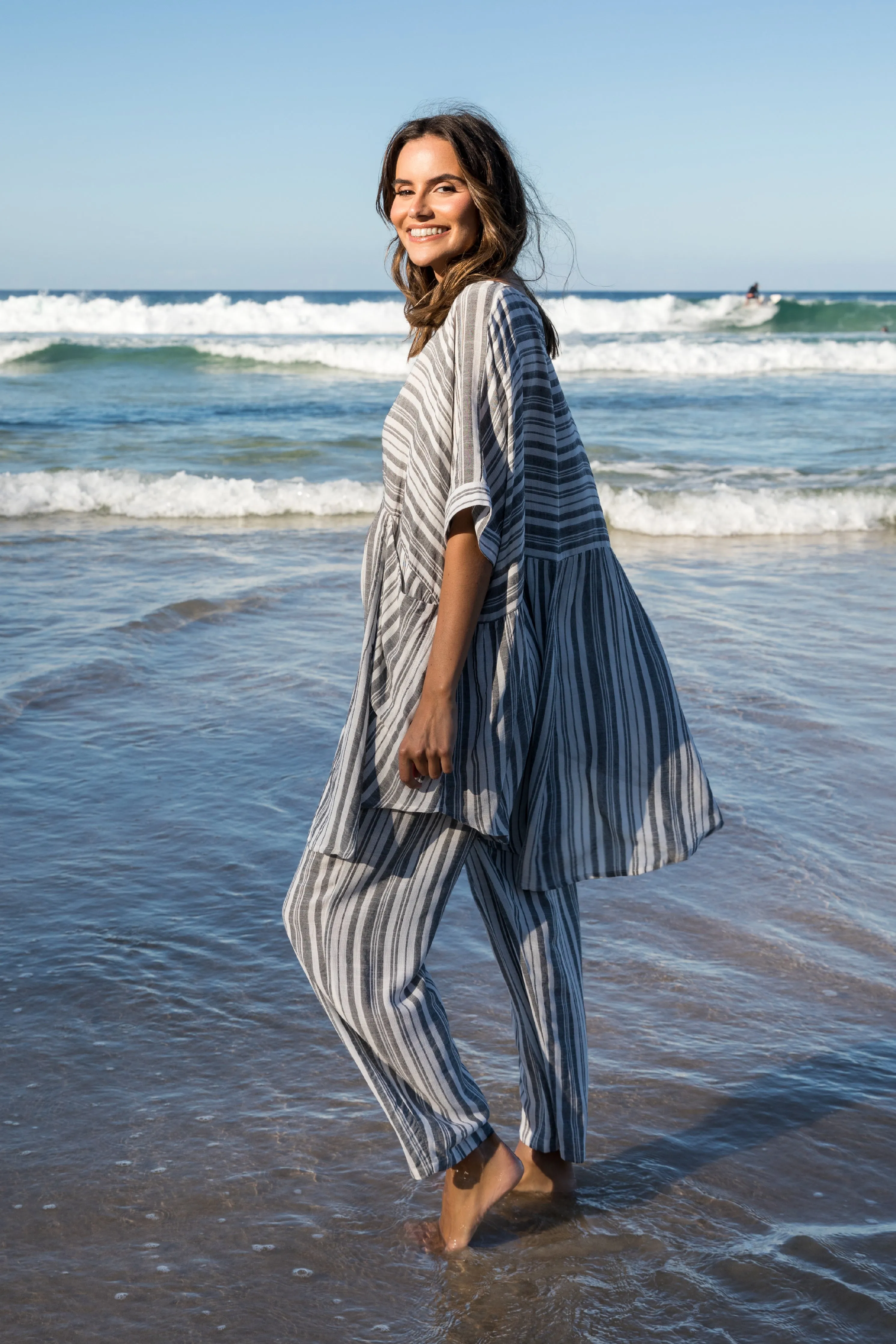 FINAL SALE Beachy Top in Charcoal Stripe
