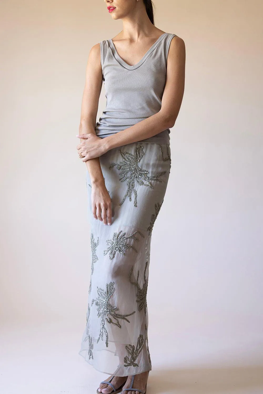 Flower Embellished Maxi Skirt