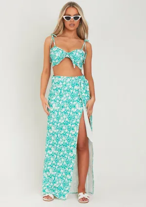 Frankie Teal Green Floral Printed Wrap Around Maxi Skirt