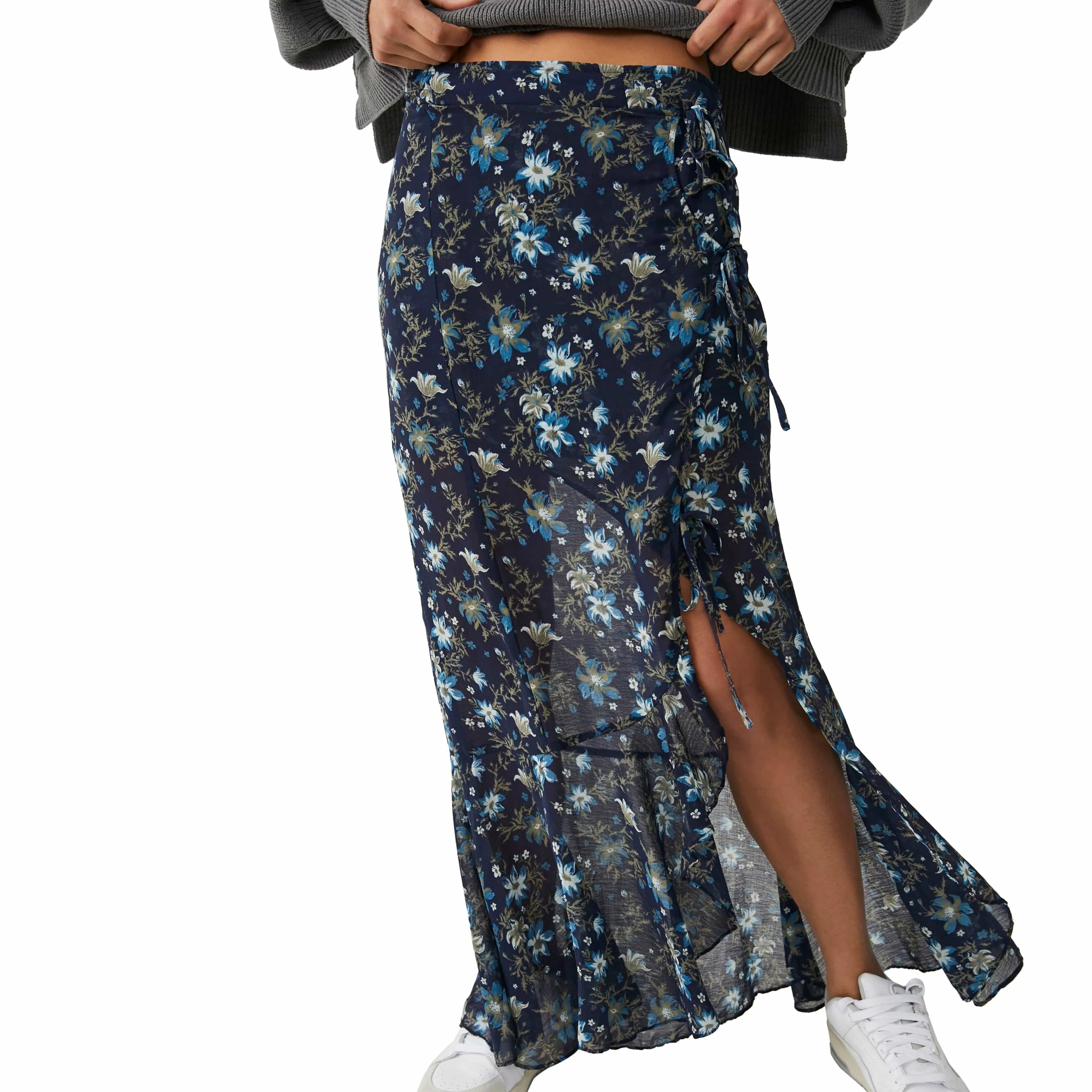 Free People Femme Edge Maxi Skirt Navy
