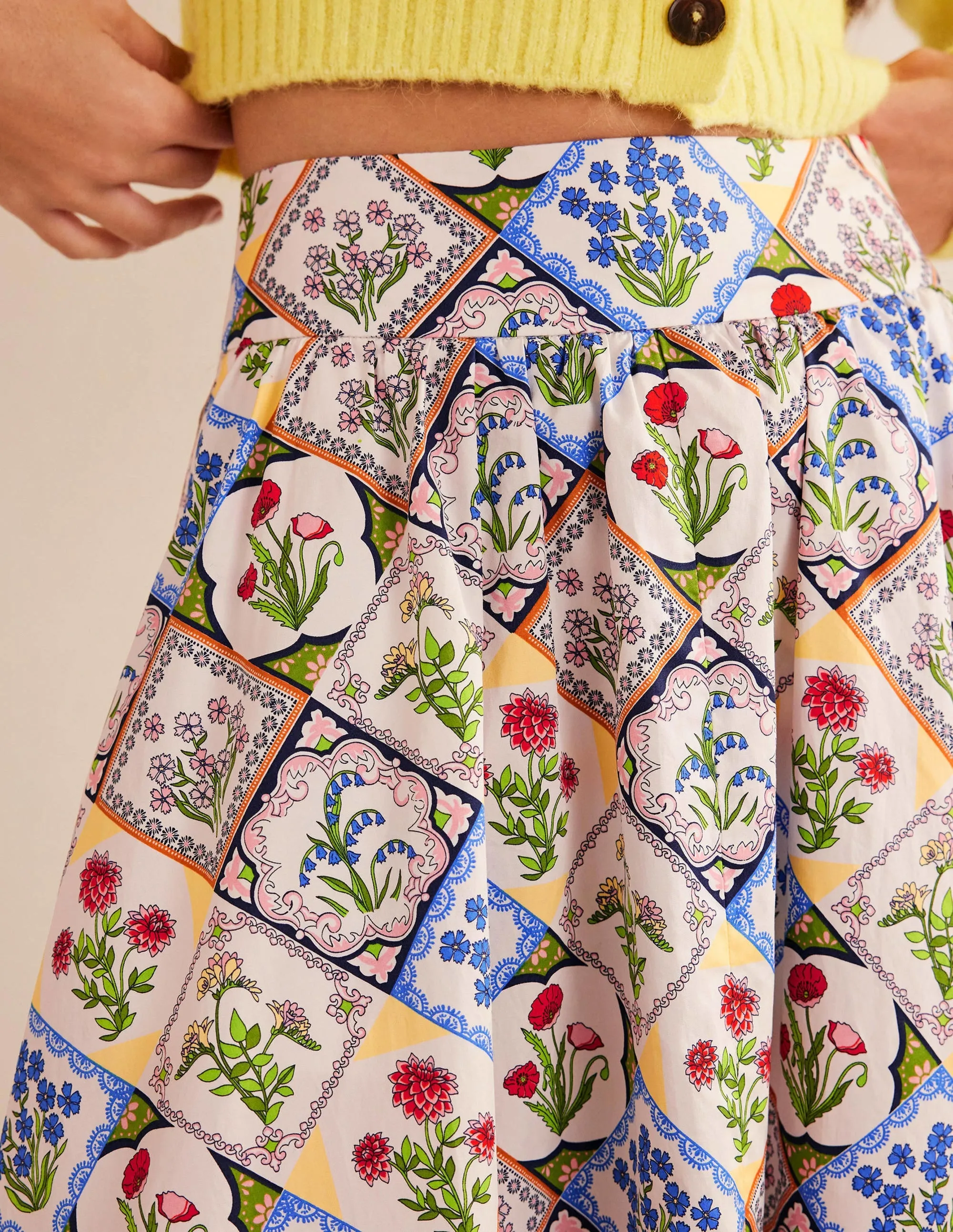 Full Printed Maxi Skirt-Ivory, Wild Bluebell