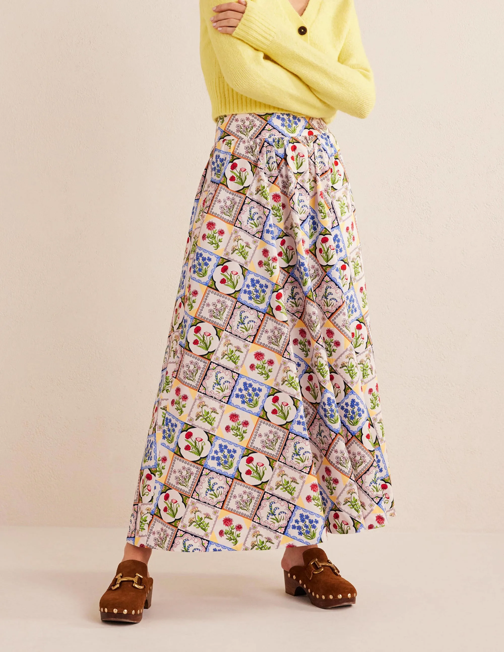 Full Printed Maxi Skirt-Ivory, Wild Bluebell