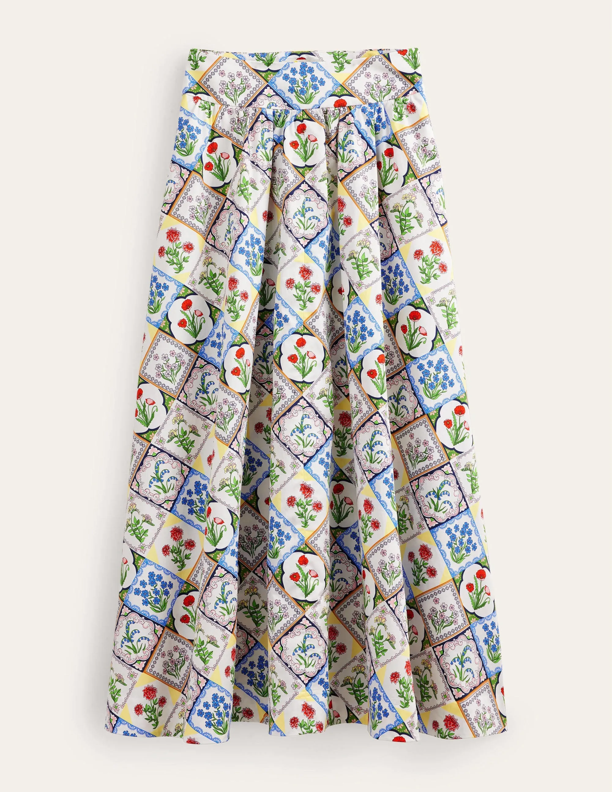 Full Printed Maxi Skirt-Ivory, Wild Bluebell