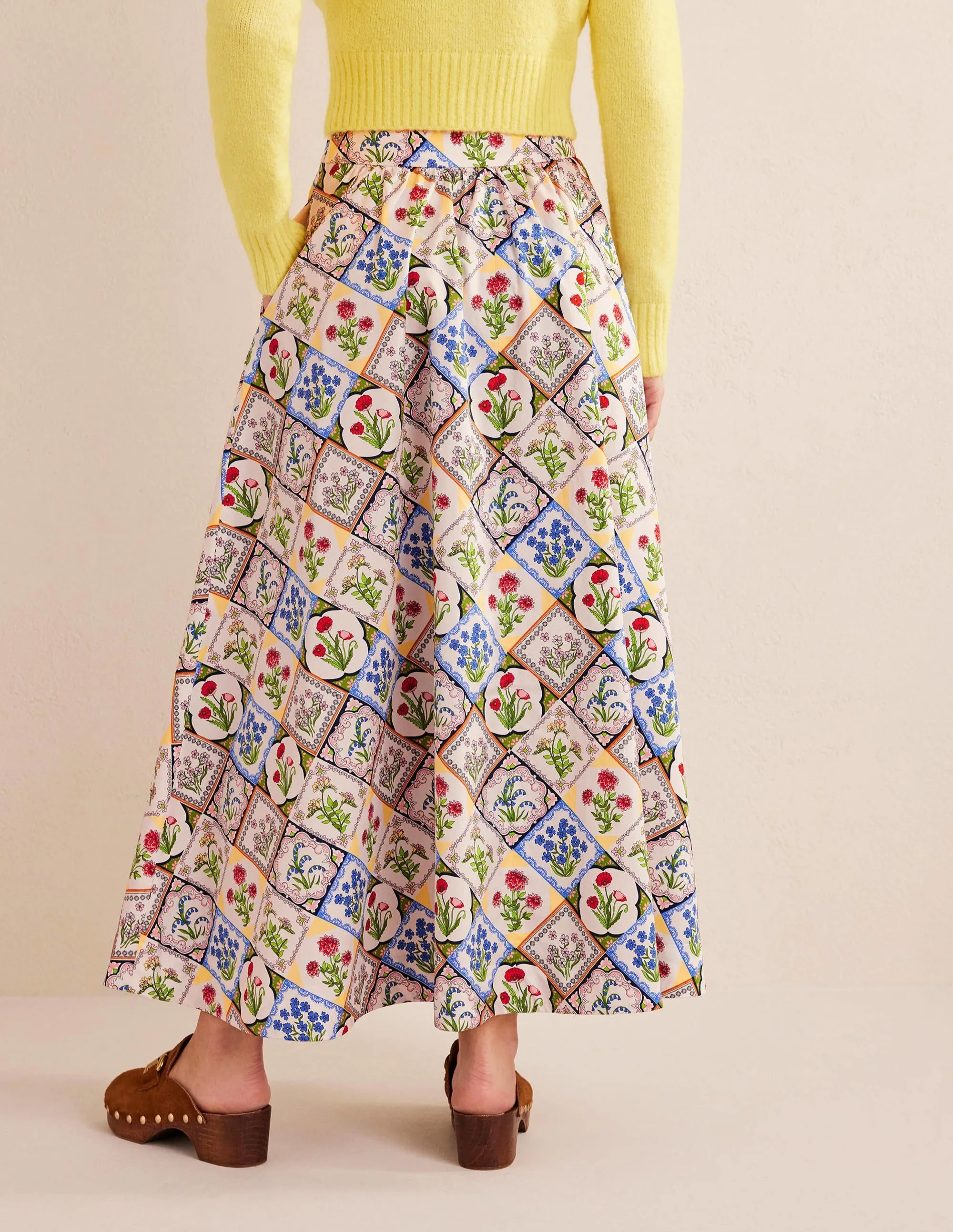Full Printed Maxi Skirt-Ivory, Wild Bluebell