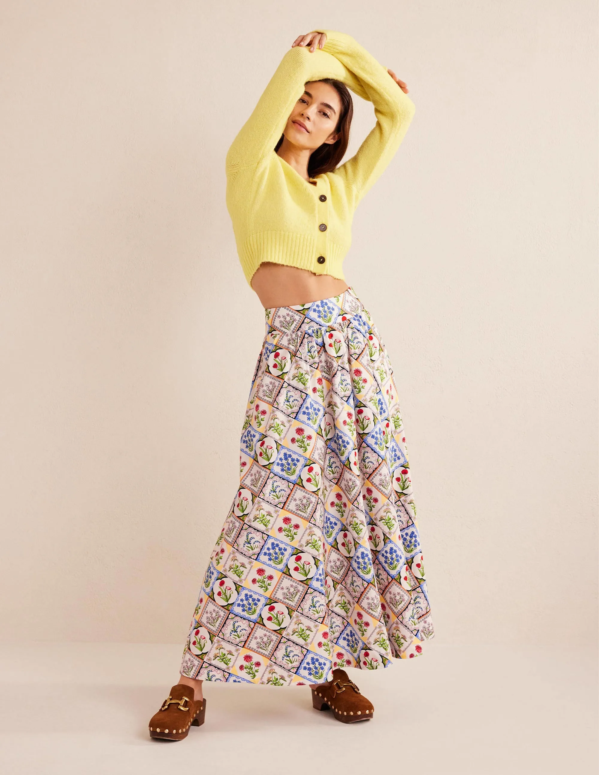 Full Printed Maxi Skirt-Ivory, Wild Bluebell