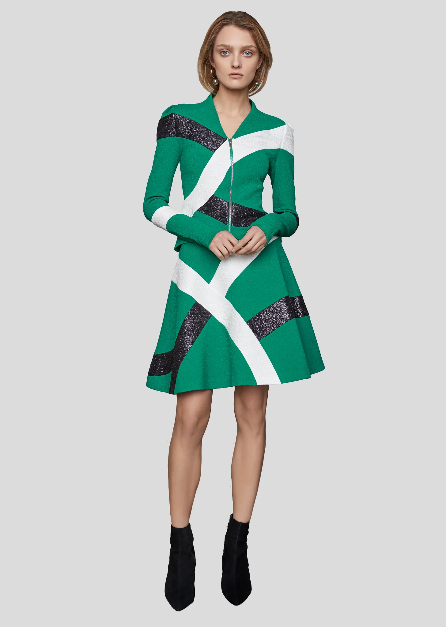Galatee – Raffia Striped Fitted Jacket with Puffed Shoulders