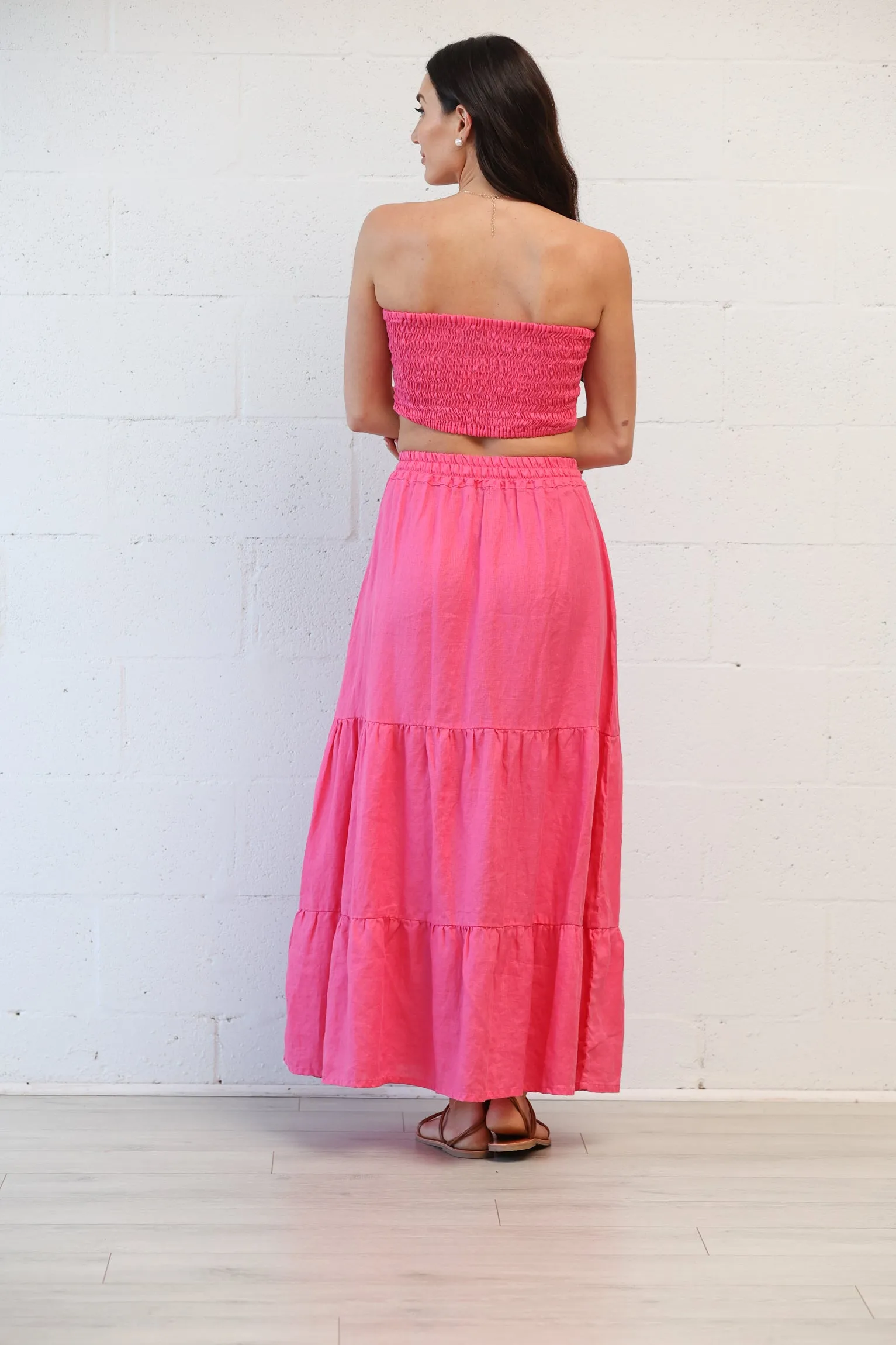 Gigi Maxi Skirt in Fuchsia Linen