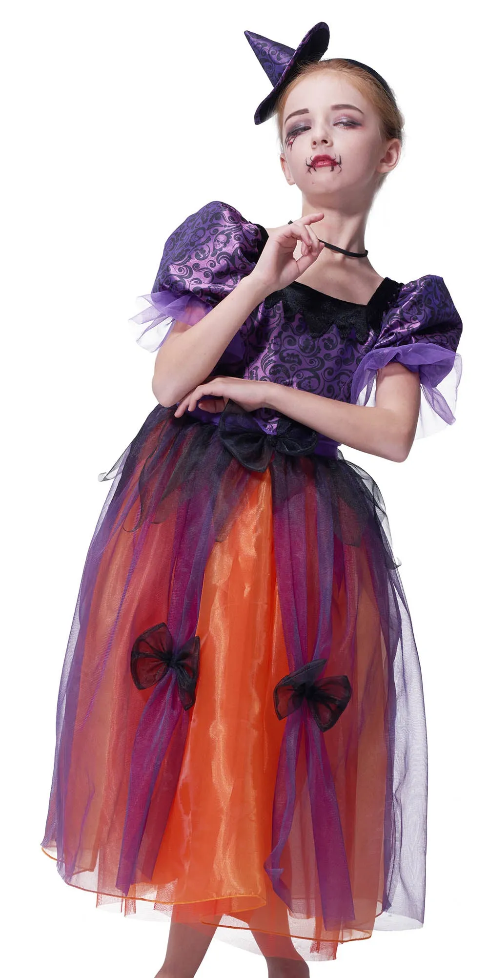 Girls Witch Costume For Halloween Deluxe Party Dress for Kids