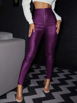 Glamorous Plain Zipper Natural Long Women Pants