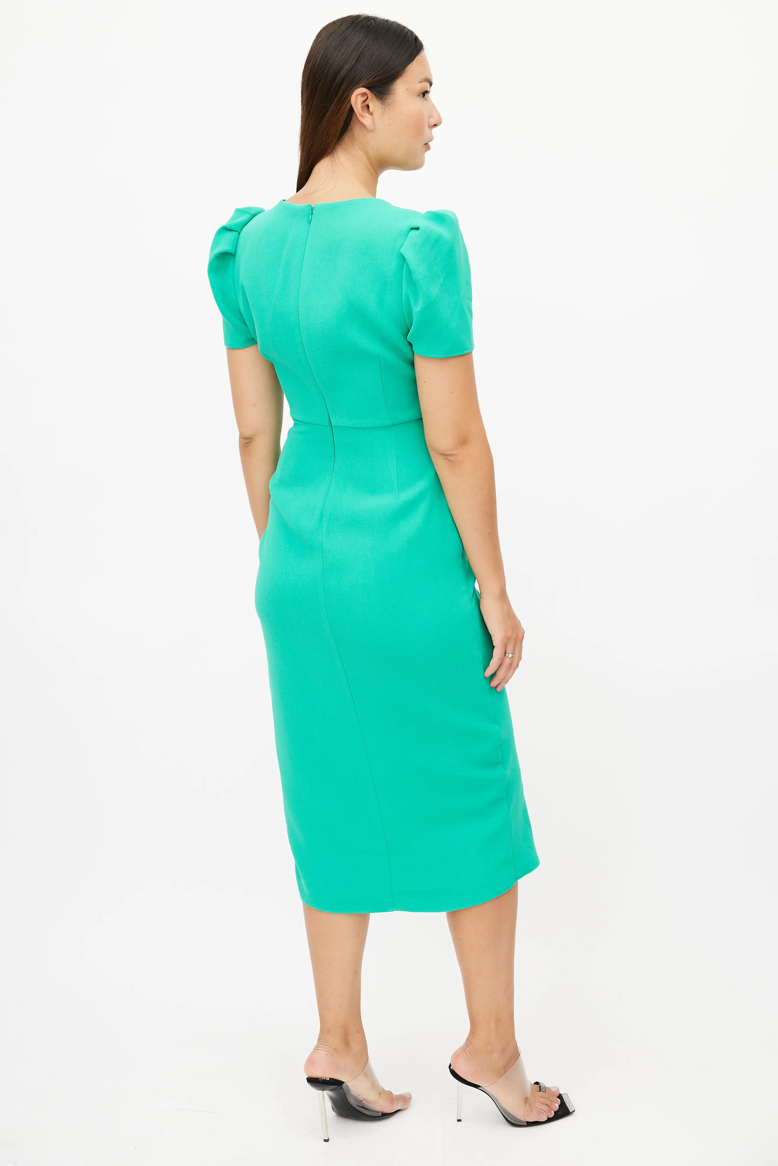 Green Ruched Midi Dress