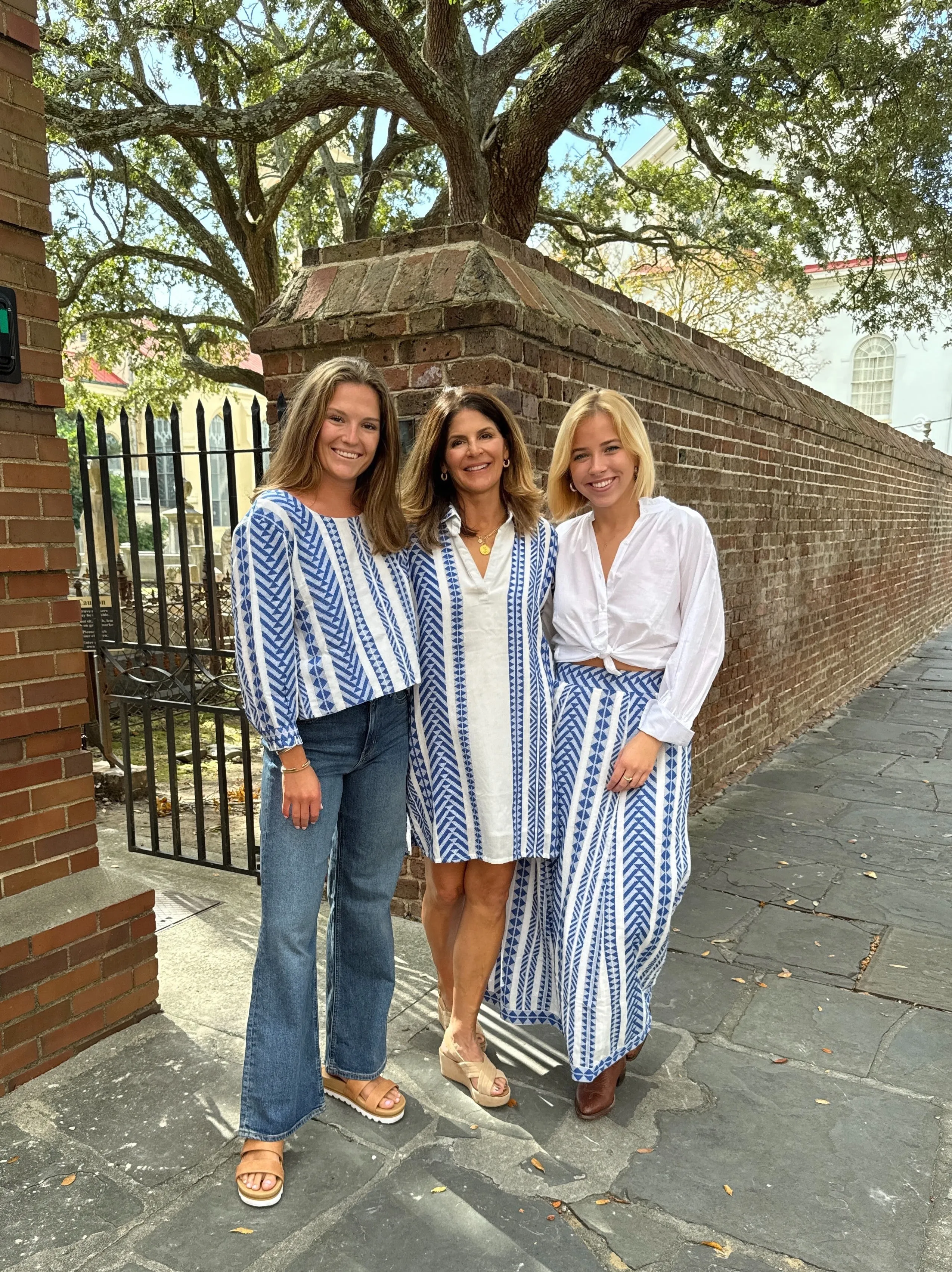 Hanley Midi Skirt Blue and White Woven