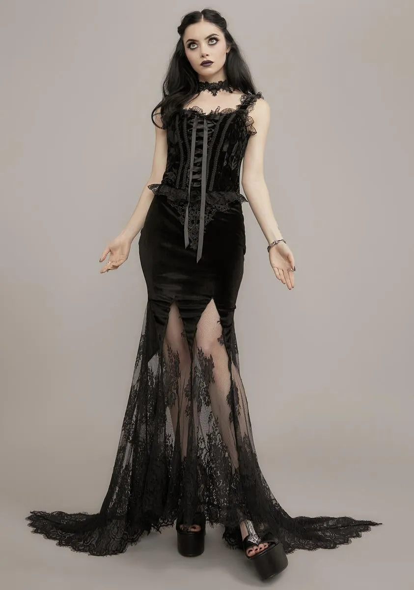 Inhuman Spirit Velvet & Lace Maxi Skirt