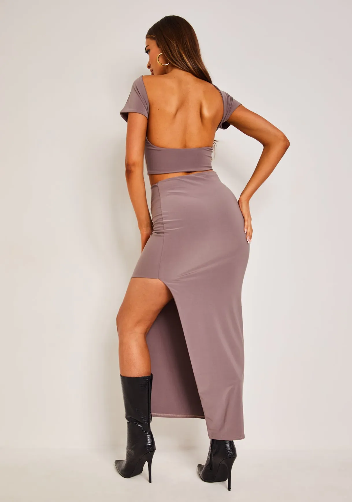 Ivy Mocha Super Soft Split Maxi Skirt