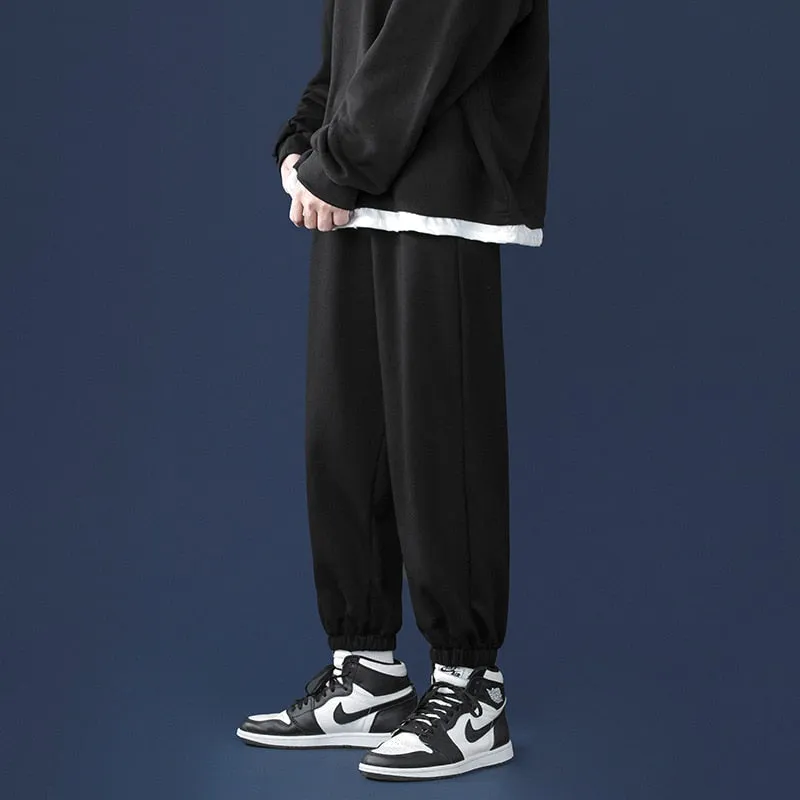 Korean Style Fashion Sweatpants New Autumn Light Gray Baggy Wide-leg Pants Straight-leg Casual Tie Feet Trousers Male