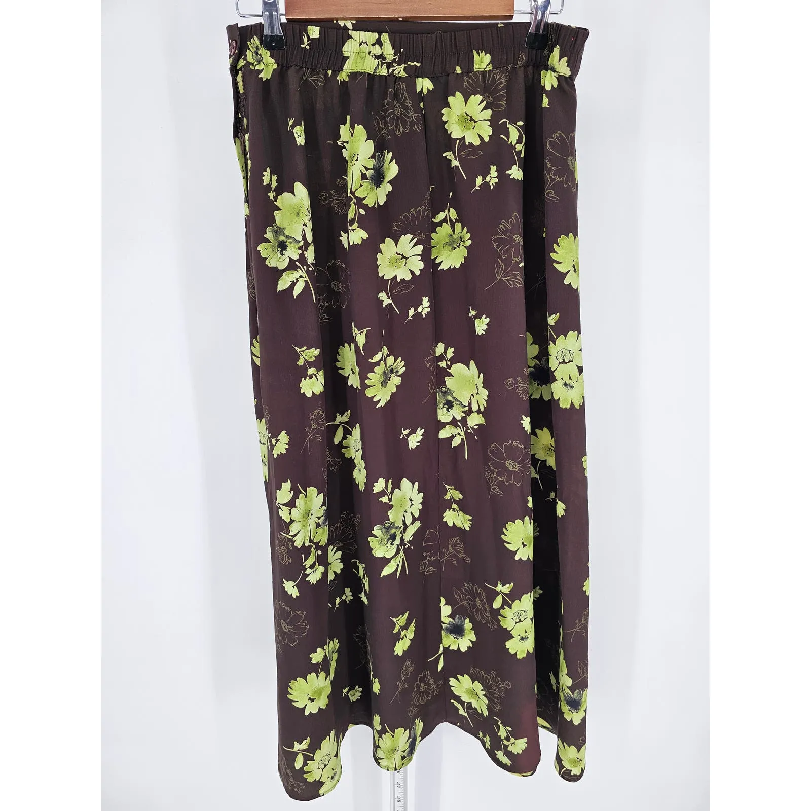 Lane Bryant Womens Sz 14/16 Full Length Maxi Skirt Brown Green Floral Y2K