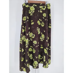Lane Bryant Womens Sz 14/16 Full Length Maxi Skirt Brown Green Floral Y2K
